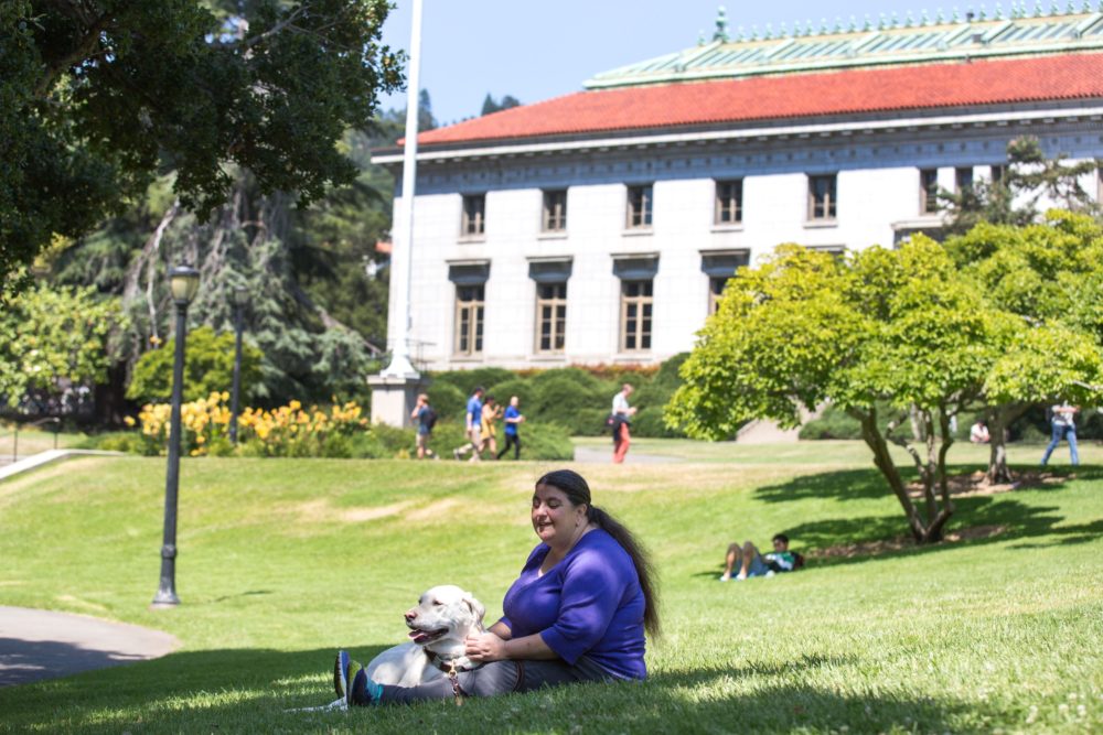 Lucy Greco with her service dog at UC Berkeley