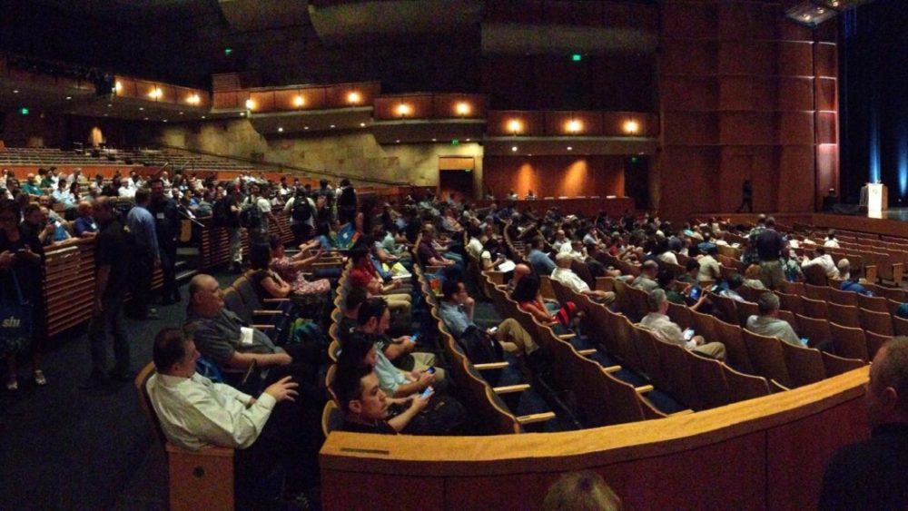 Audience gathering in the Mondavi for the keynote speech at the 2017 symposium.