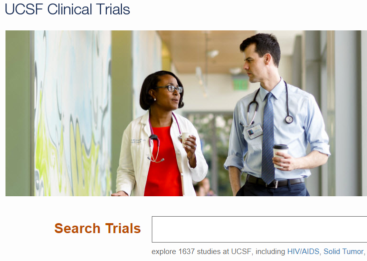 screenshot of UCSF clinical trials website