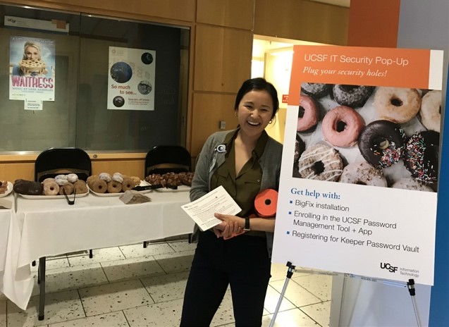 A photo of an attendee at UCSF's IT Security Pop-Up Donut event