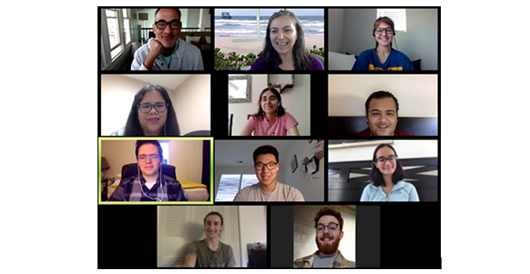 The GetVirtual team, working on their latest action plan during a recent Zoom meeting. The team, from left to right, includes Toby Corey, Nada Miljkovic, Yuliya Monastyrska, Nikhila Cherukuthota, Anagha Vijay, Smeet Mehta, Arin Spanner, Aaron Huang, Ananya Misra, Stryker Buffington, and Gideon Fox