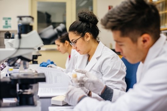 Graduate STEM students in a UCSB Lab