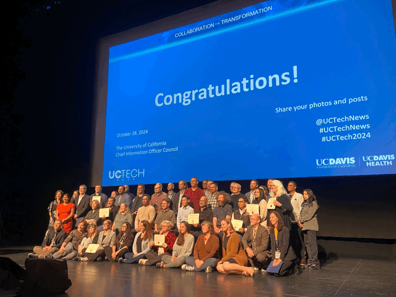 UC Tech awards winners on stage