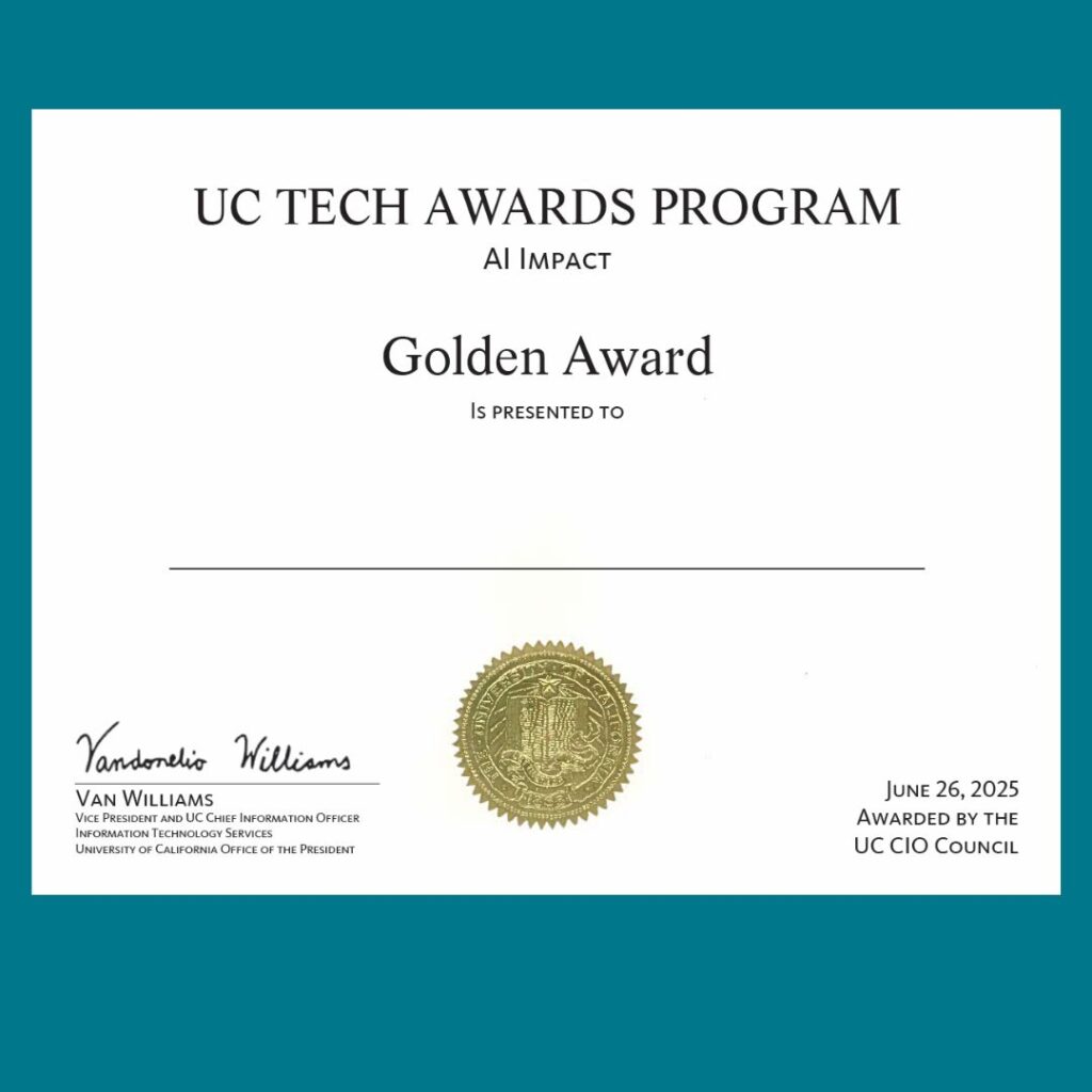 UC Tech AI Impact Golden Award Certificate Sample