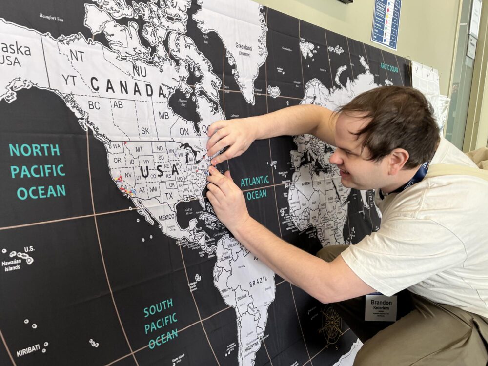 Pointing to a map