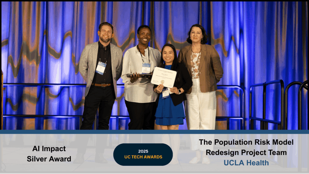 The Population Risk Model Redesign Team at UCLA Health received the Silver AI Impact Award for improving predictive healthcare insights. Click to view the article.