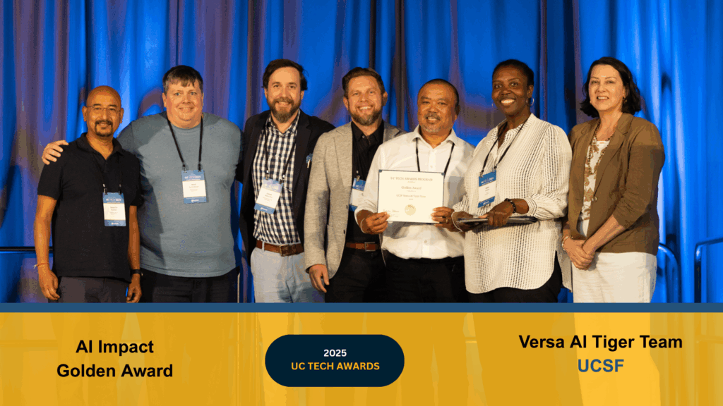 The Versa AI Tiger Team at UCSF and UCSF Health won the Golden AI Impact Award for transforming workflows through AI. Click to read more.