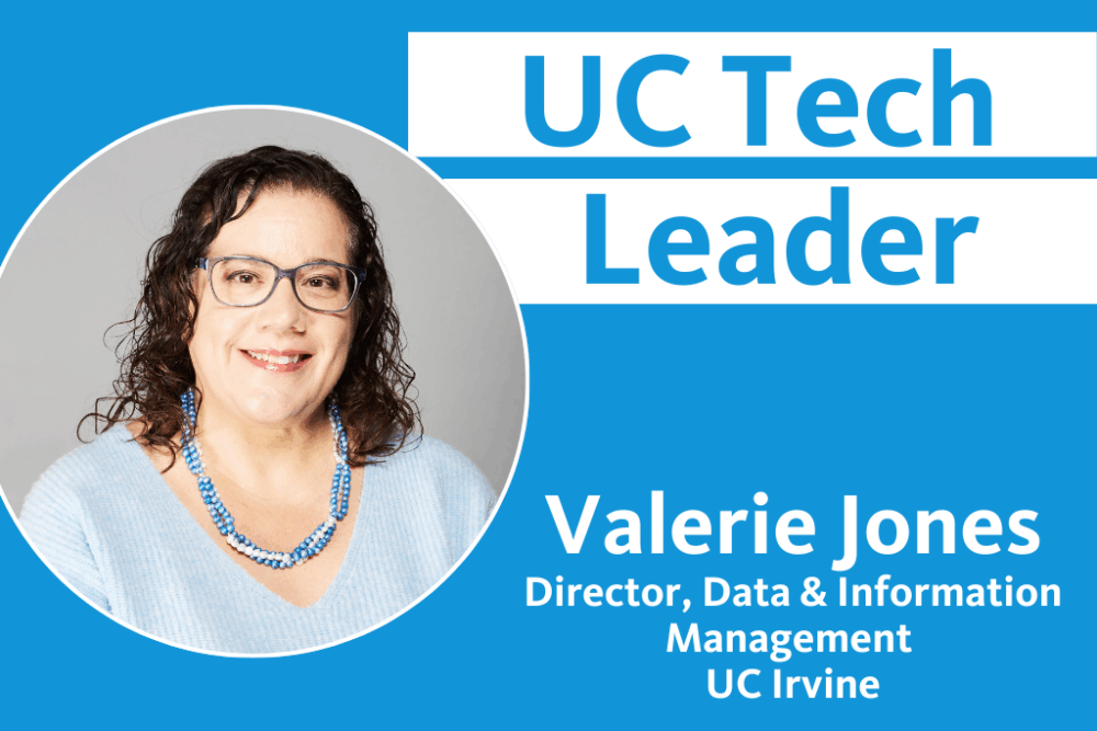 UC Tech Leader Valerie Jones photo with copy "UC Tech Leader"