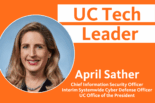 text: UC Tech Leader April Sather with a photo of April Sather