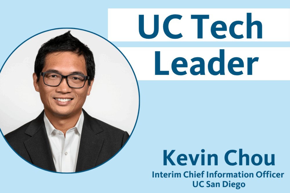text: UC Tech Leader Kevin Chou, Interim Chief Information Officer, UC San Diego with photo of Kevin Chou