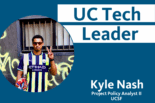 UC Tech Leader Kyle Nash with a photo of Kyle Nash in a striped shirt in circle