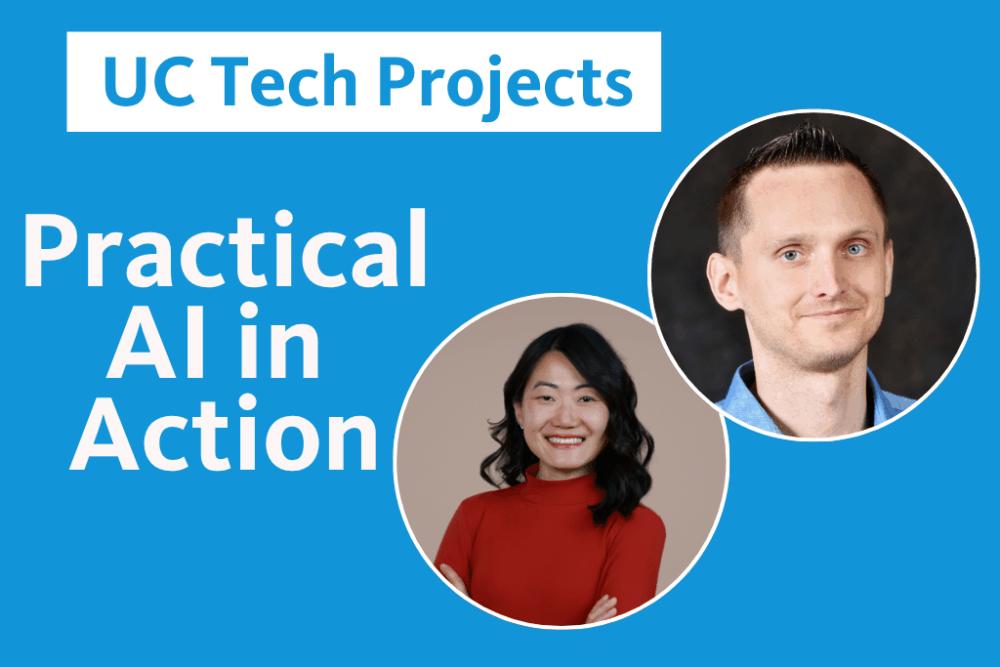 UC Tech Projects: Practical AI in Action with a photo of Adrian Mohuczy-Dominiak and Lucy Chang