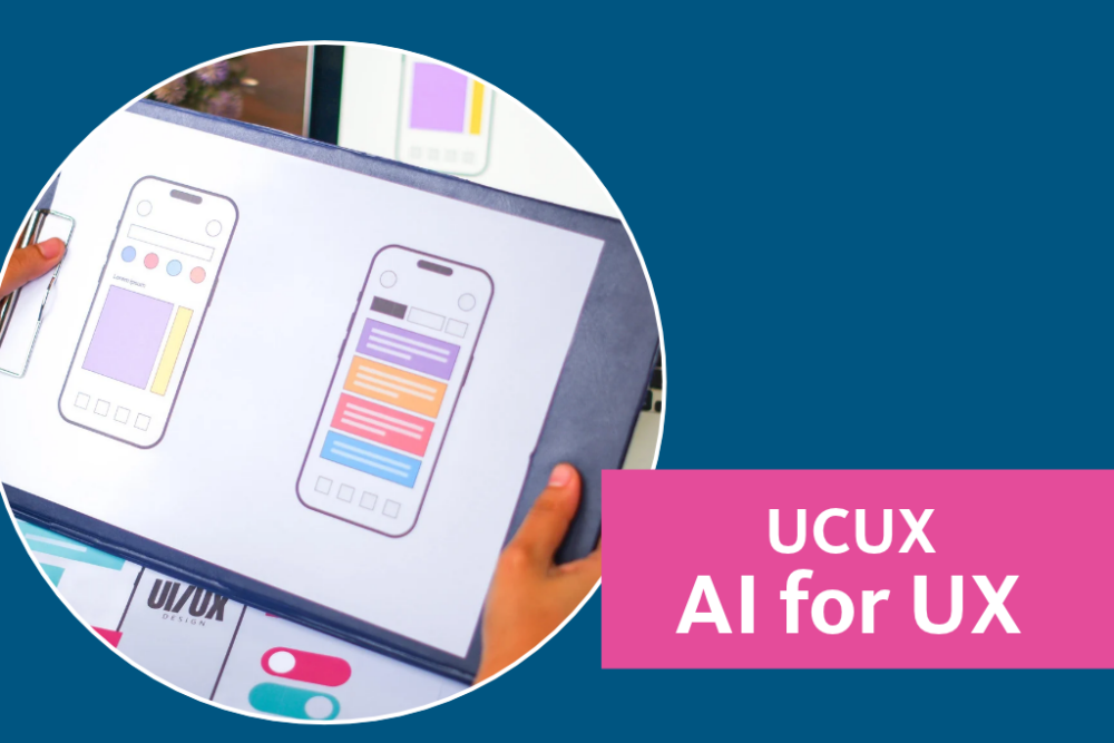 UCUX AI for UX meeting with an image of UX mockups
